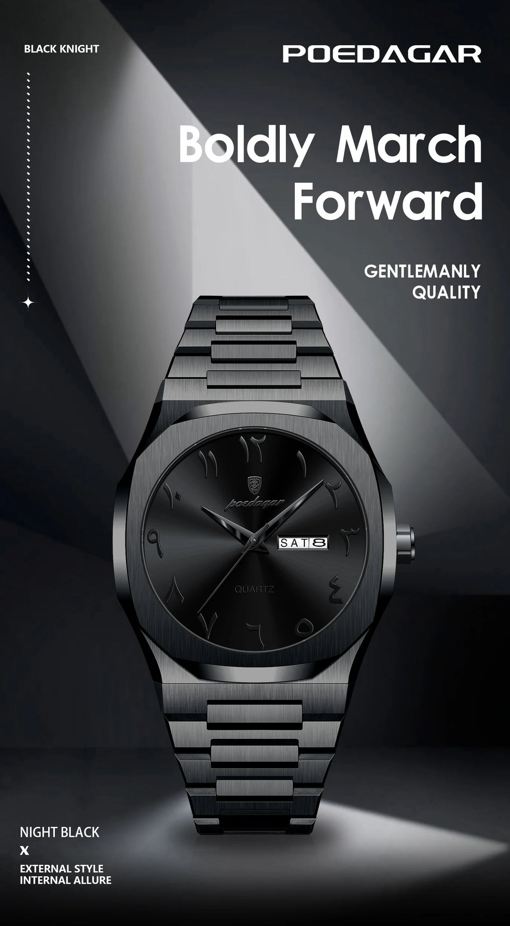 Irregular Shape Stainless Steel Watch – Full Calendar with Date & Week Display