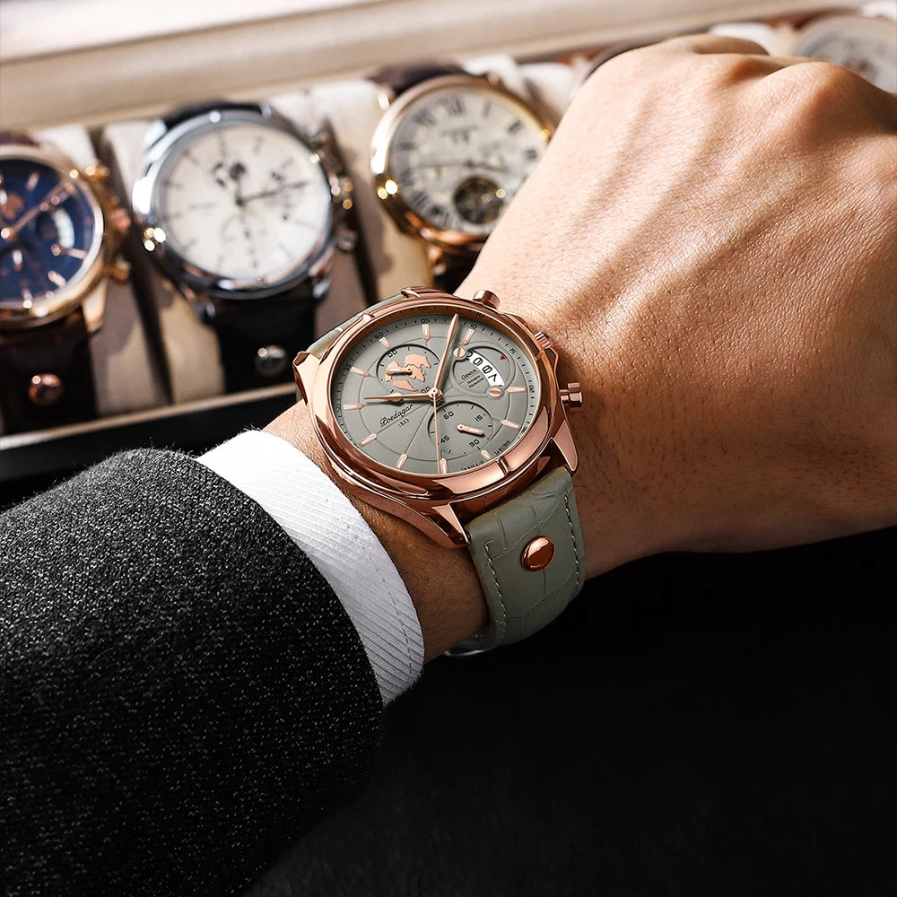 Chronograph Date Watch – Leather Strap with Numberless Dial