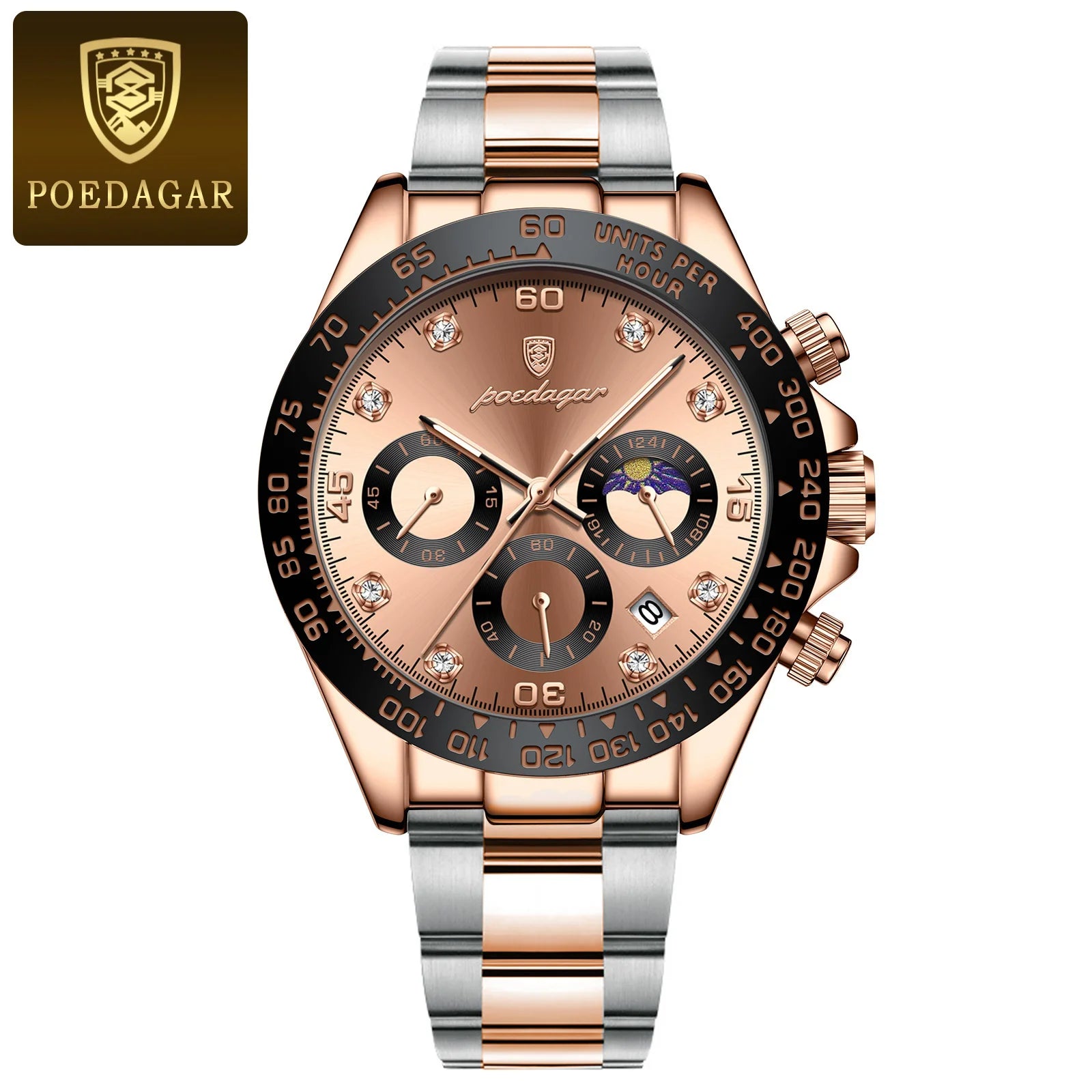Chronograph Watch with Bamboo Strap – Luminous Dial & Date