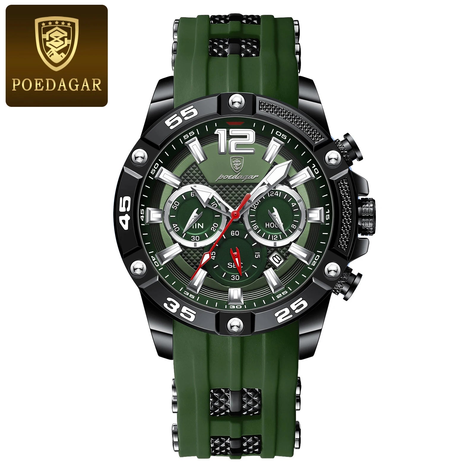 Large Chronograph Sport Watch – Luminous Dial with Silicone Strap & Date