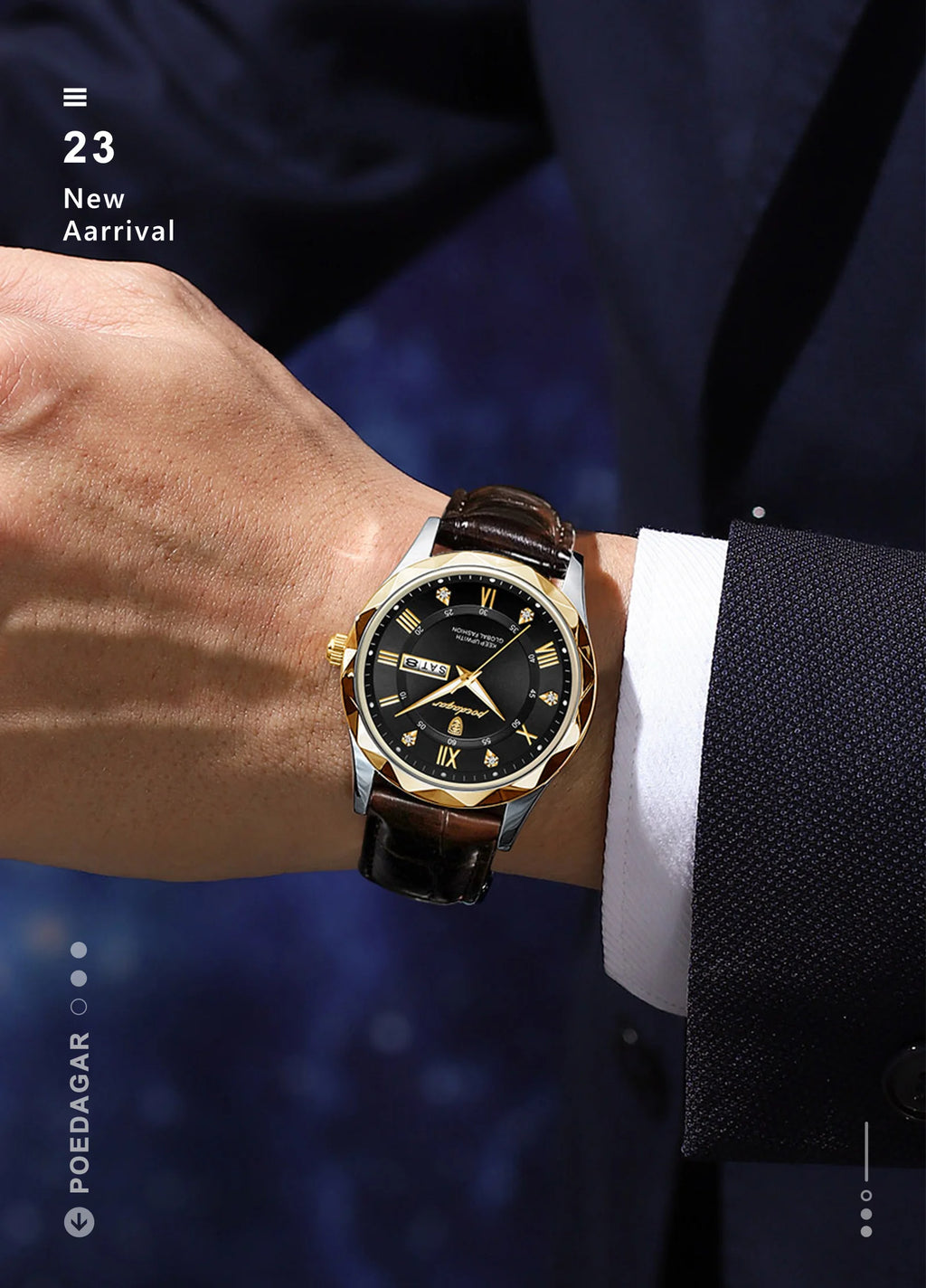 POEDAGAR Original Luxury Male Watch Waterproof Luminous Date Week Sports Men's Watches Classic Business Quartz Leather Men Watch