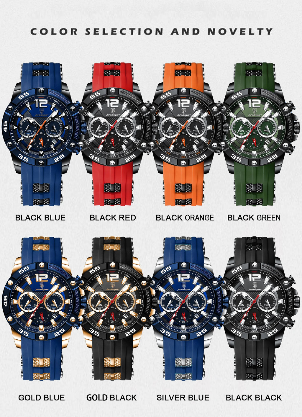 Large Chronograph Sport Watch – Luminous Dial with Silicone Strap & Date