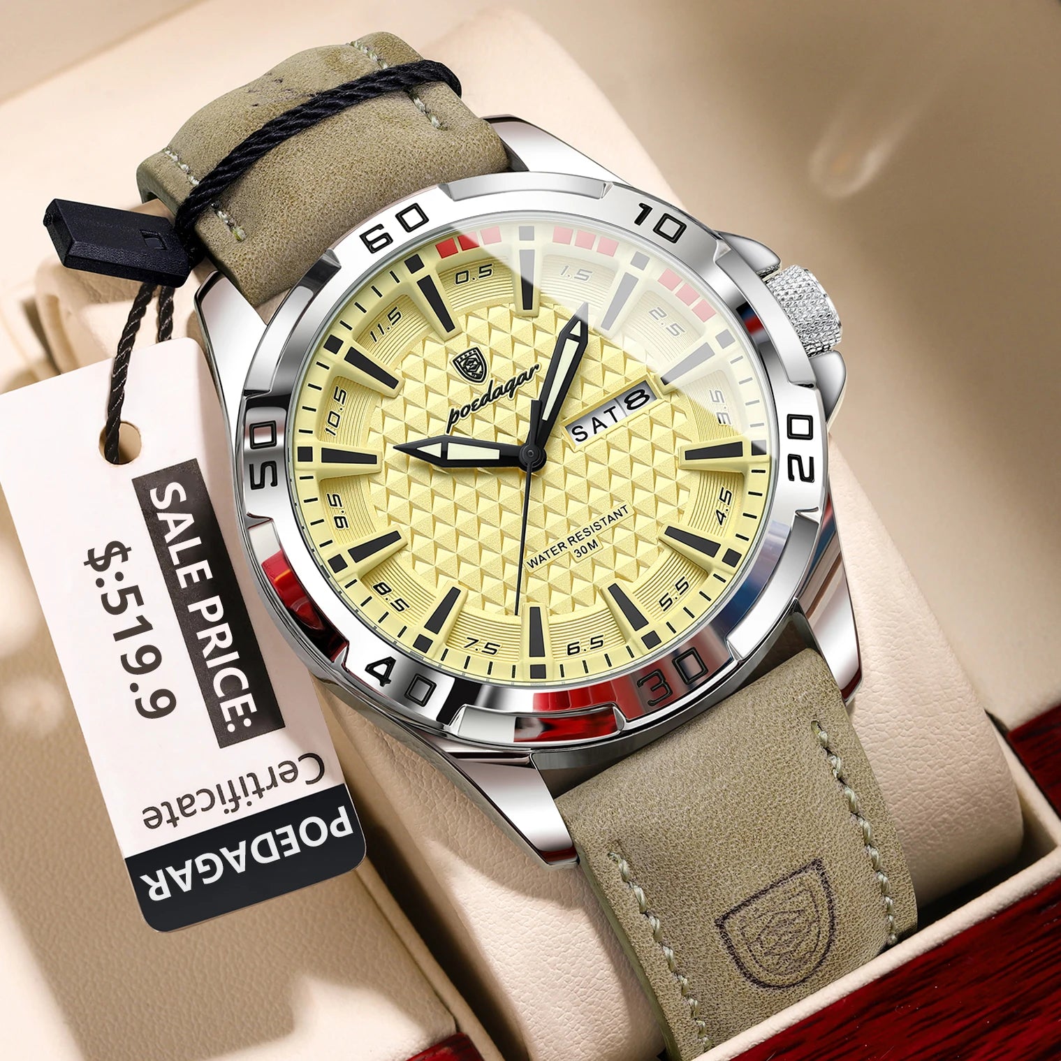 Large Arabic Dial Watch – Full Calendar with Leather Strap