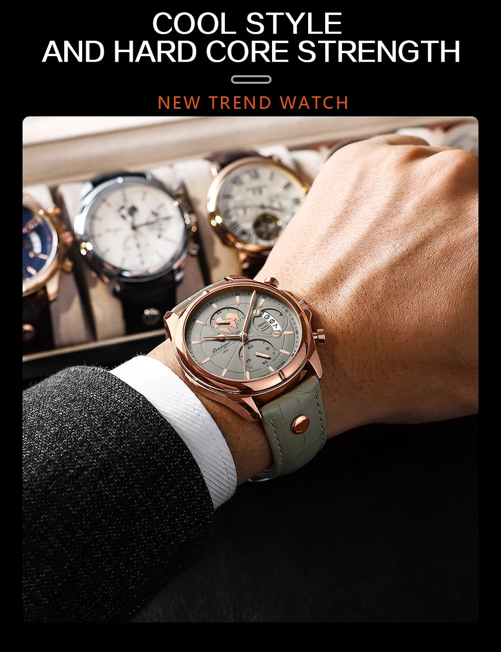 Chronograph Date Watch – Leather Strap with Numberless Dial