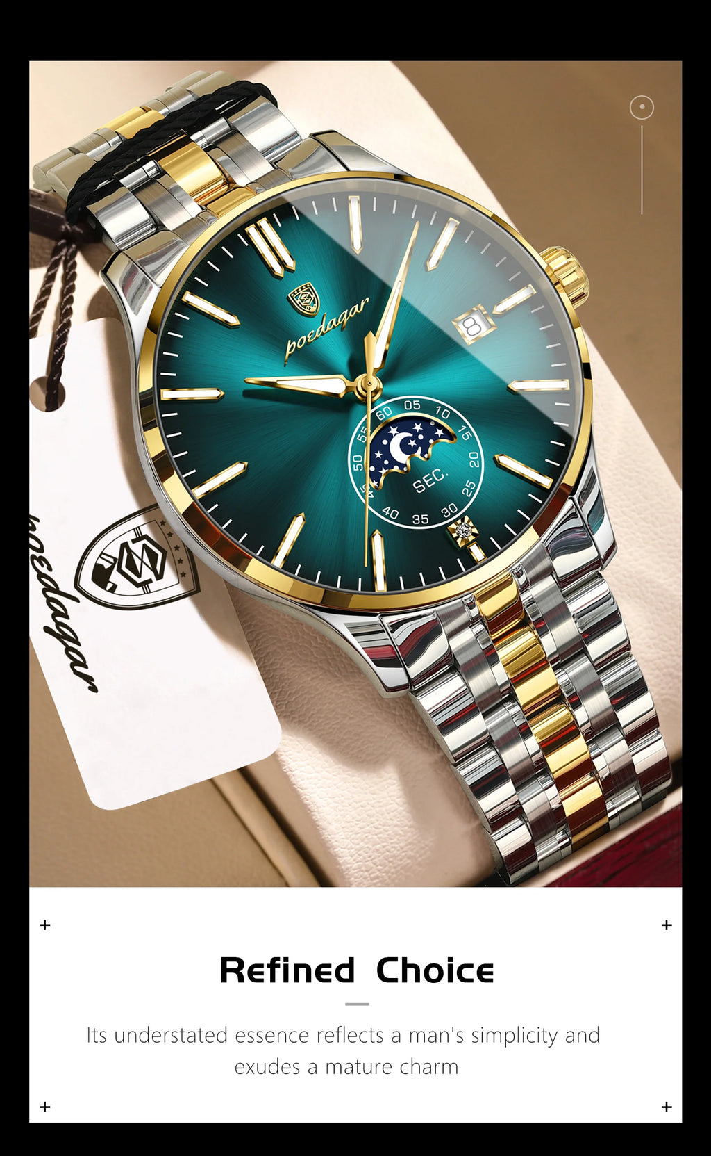 Round Business Chronograph – Slim Stainless Steel Watch with Luminous Hands & Date