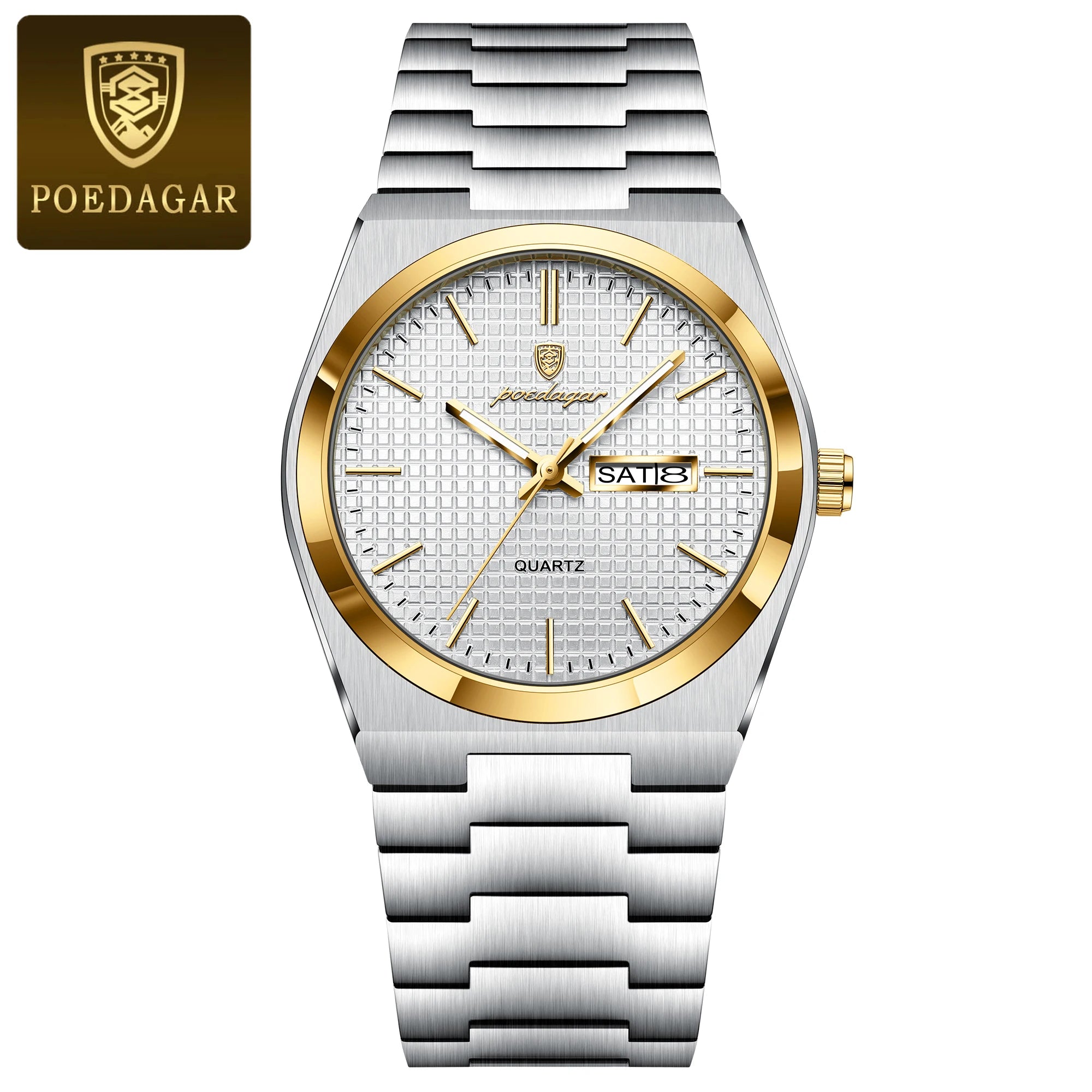 Full Calendar Stainless Steel Watch – Luminous Dial with Hidden Clasp Bracelet