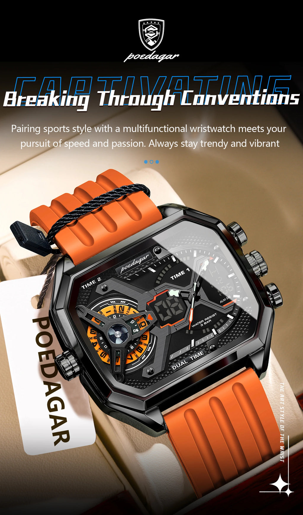 LED Chronograph Sport Watch – Dual Time & Alarm with Silicone Strap