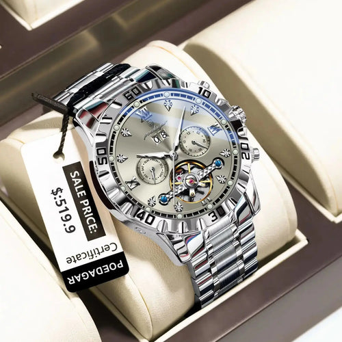 Automatic Tourbillon Style Watch – Sapphire Crystal with Week Display & Hidden Clasp