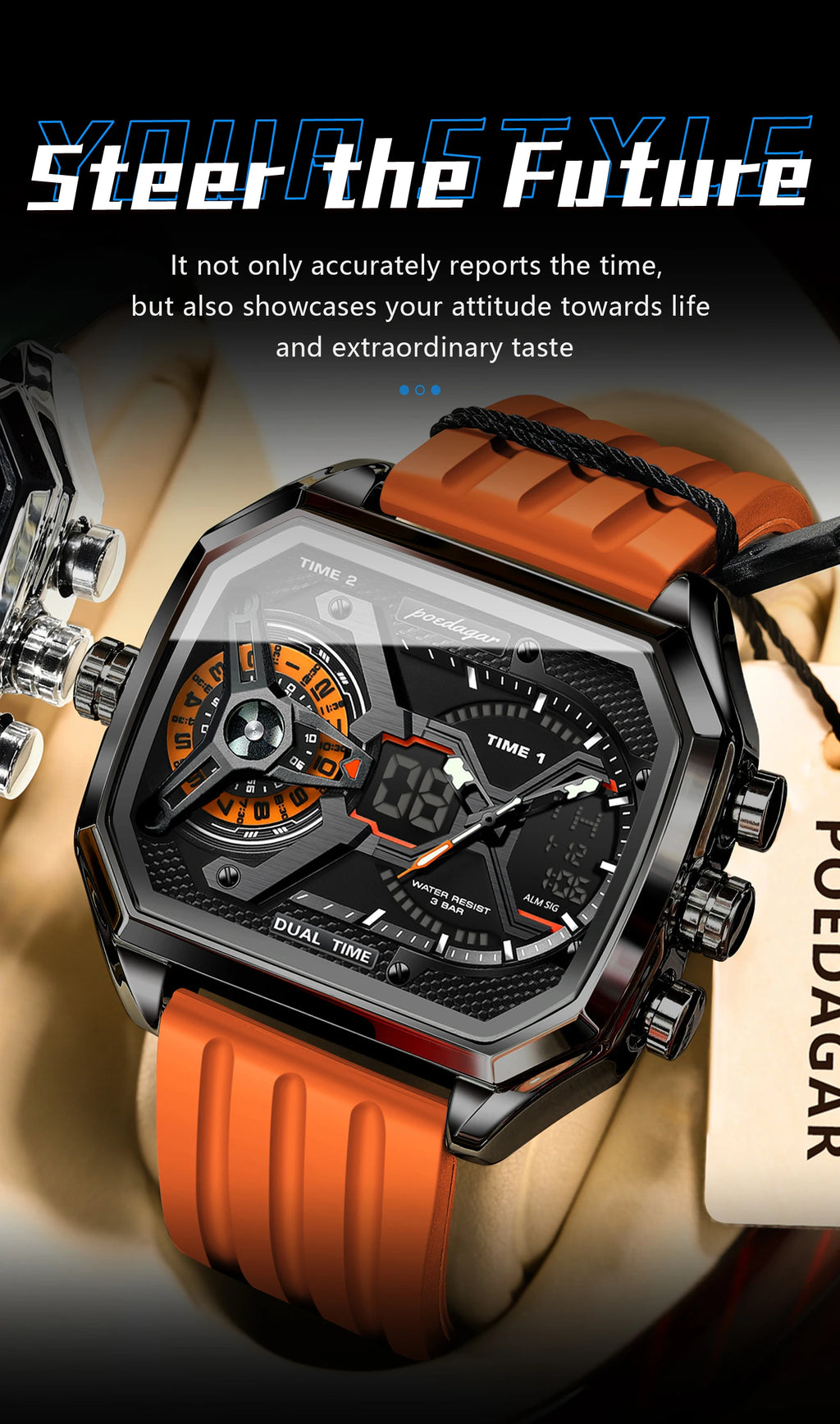 LED Chronograph Sport Watch – Dual Time & Alarm with Silicone Strap