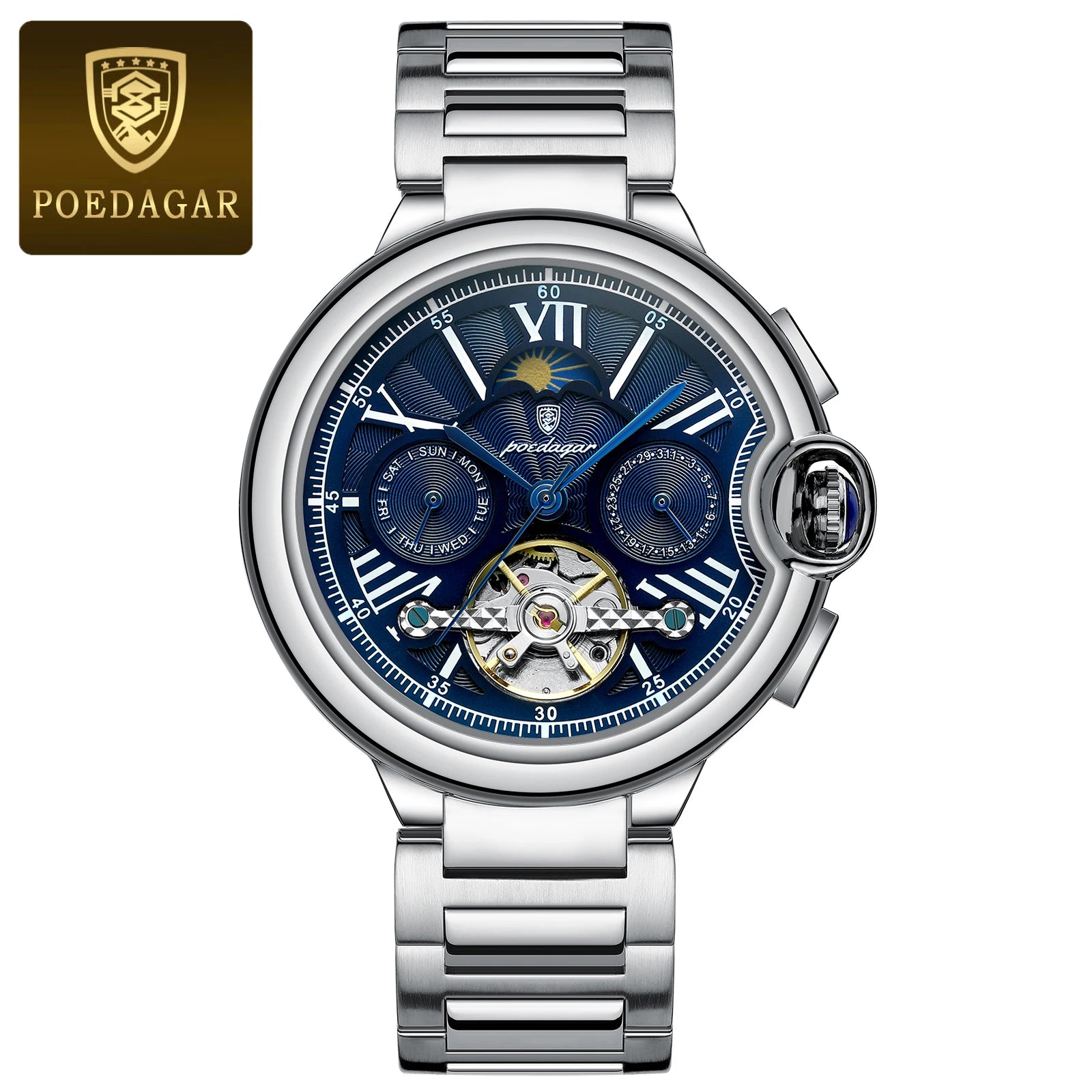 Automatic Skeleton Watch – Tourbillon Style with Moon Phase & Full Calendar