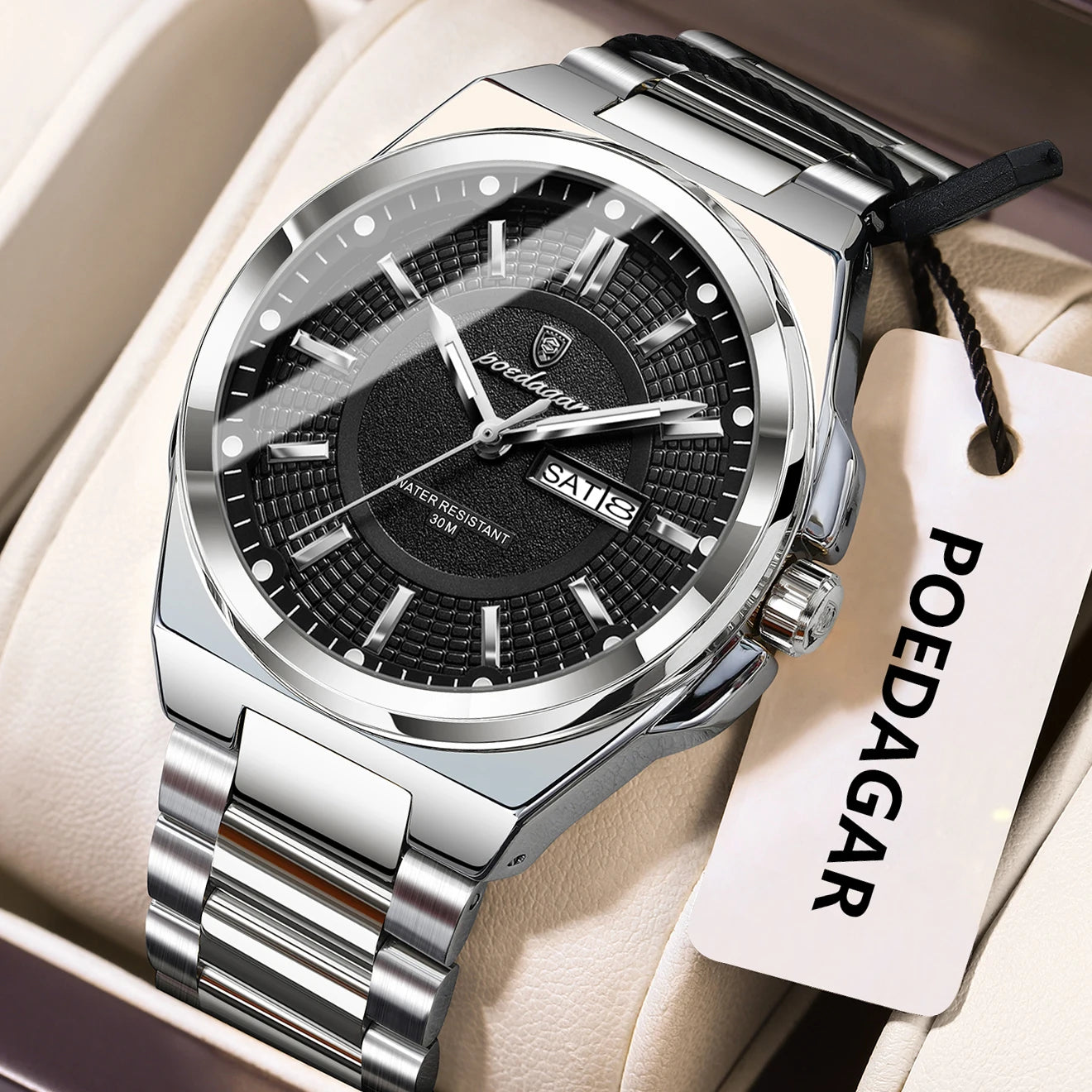 Premium Stainless Steel Chronograph – Day & Date, Luminous, Quartz