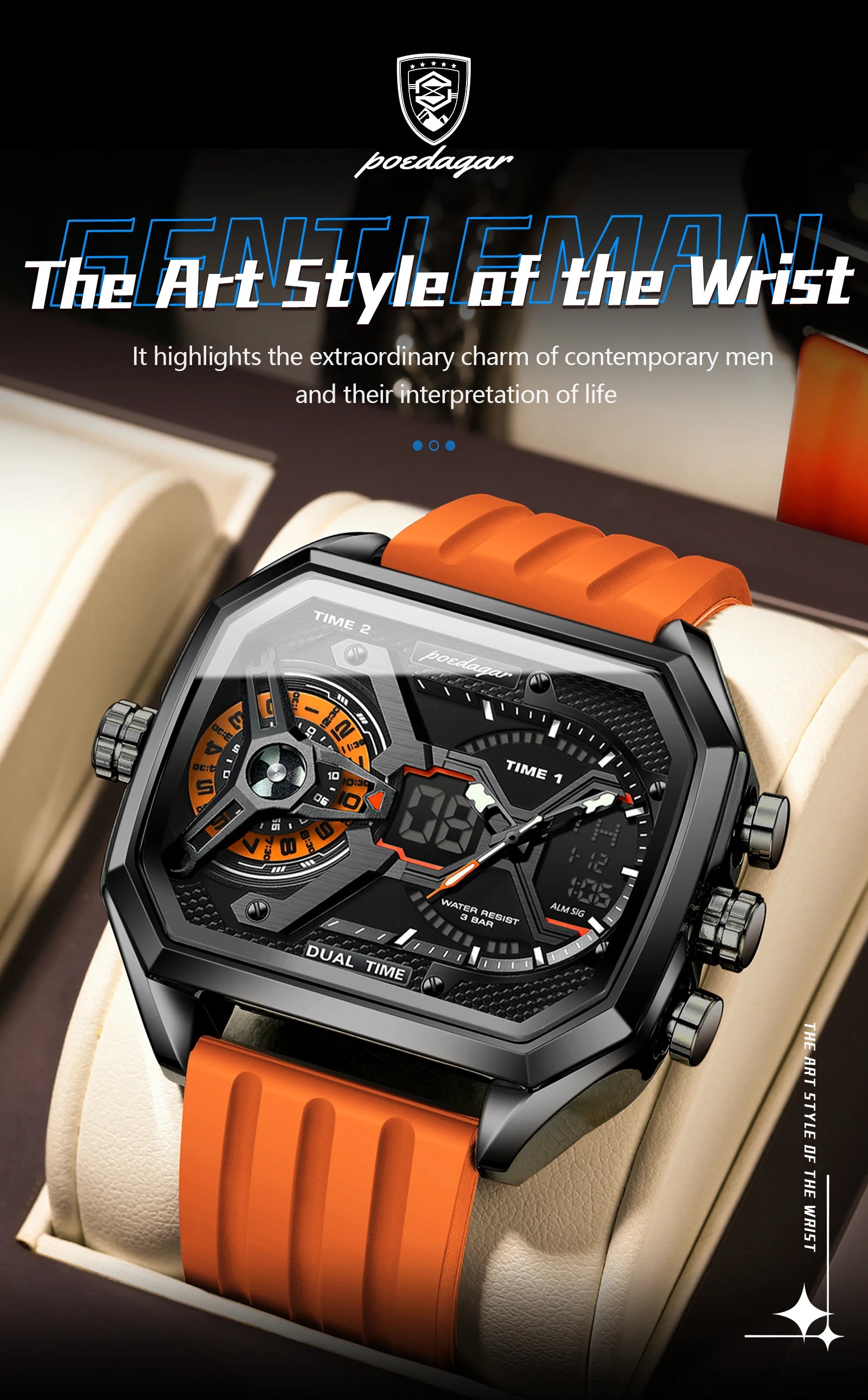 LED Chronograph Sport Watch – Dual Time & Alarm with Silicone Strap