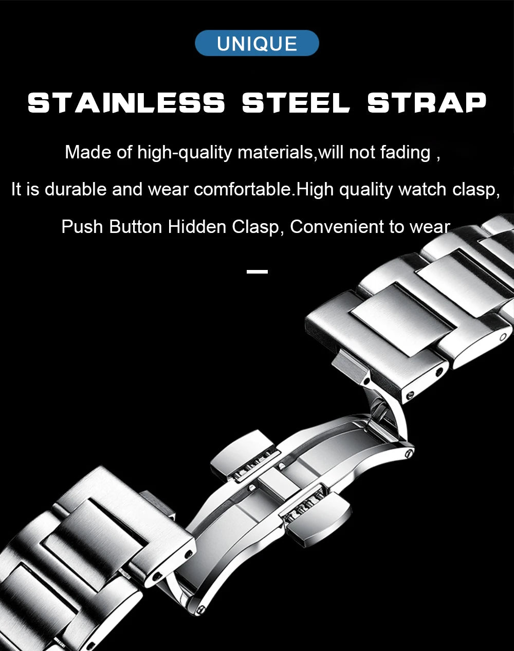 Square Business Watch – Luminous Numberless Dial with Hidden Clasp