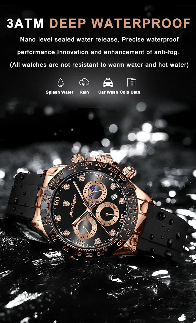 Chronograph Watch with Bamboo Strap – Luminous Dial & Date
