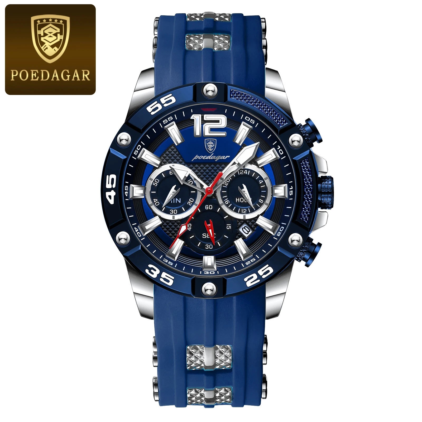 Large Chronograph Sport Watch – Luminous Dial with Silicone Strap & Date