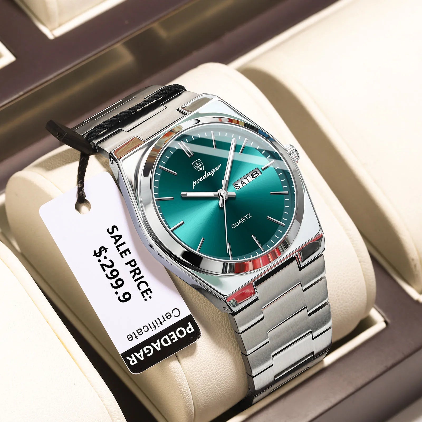 Full Calendar Sport Watch – Luminous Dial with Hidden Clasp Bracelet