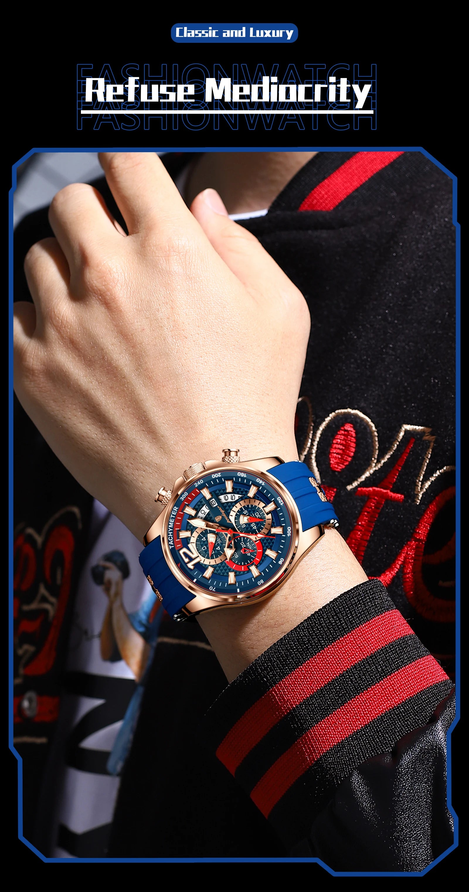 Chronograph Sport Watch – Large Arabic Dial with Silicone Strap & Full Calendar