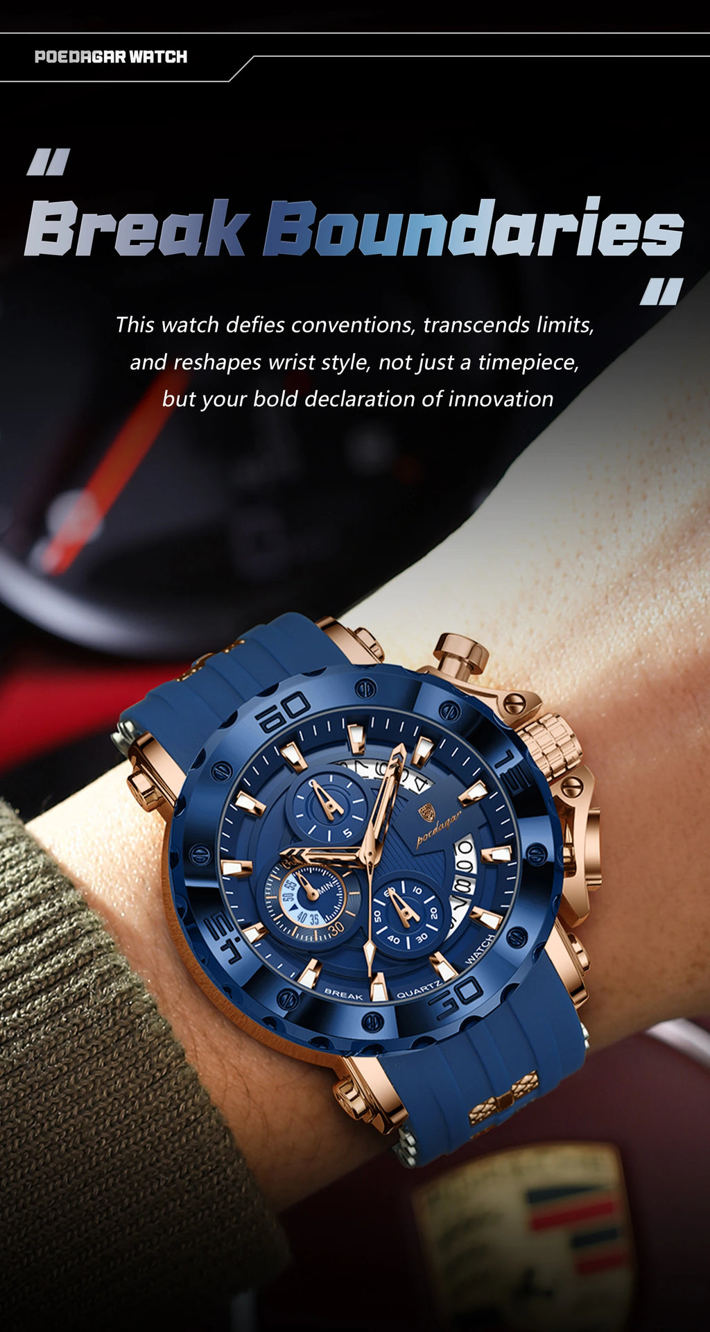 Large Chronograph Sport Watch – Full Calendar with Silicone Strap & Luminous Dial