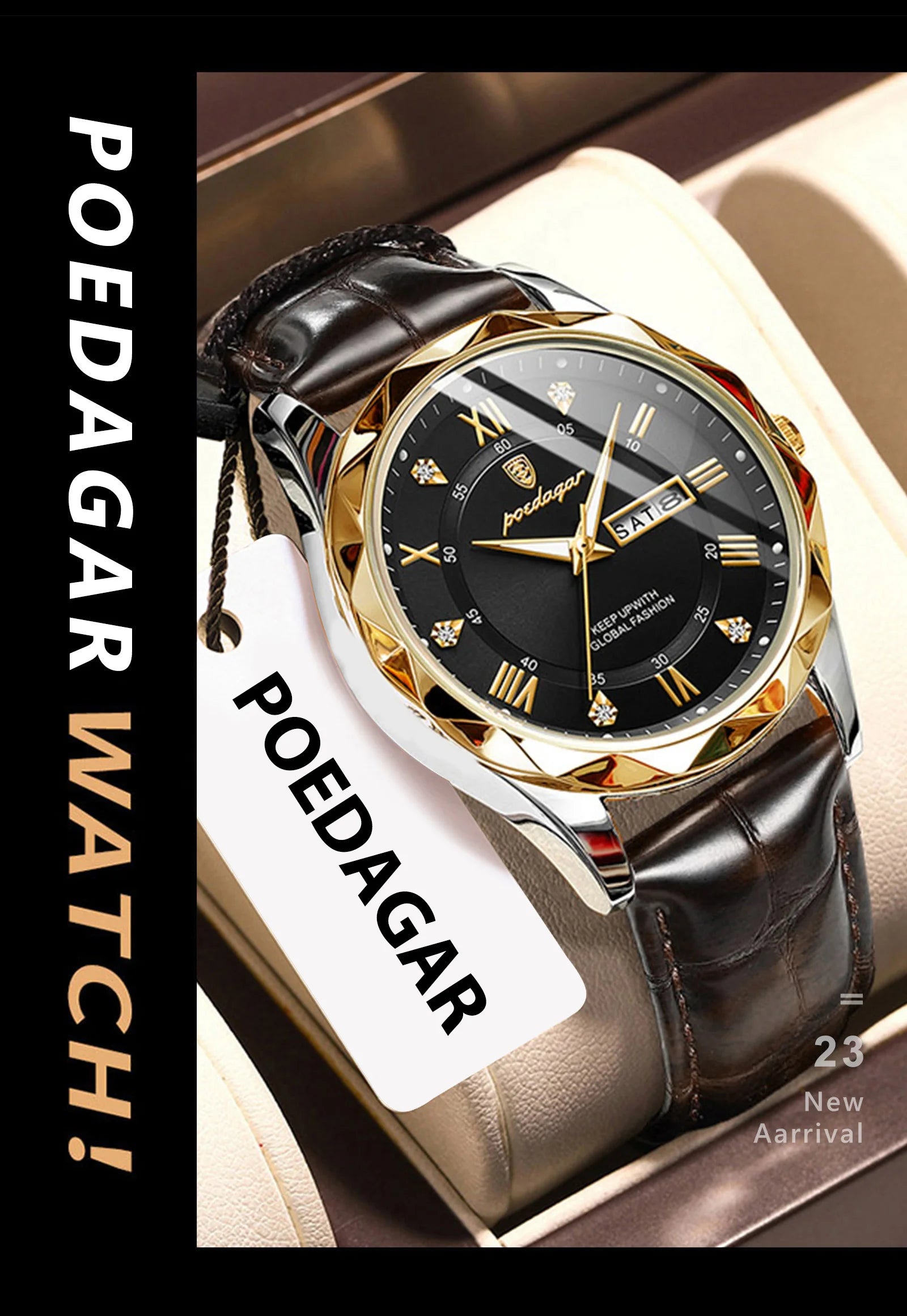 POEDAGAR Original Luxury Male Watch Waterproof Luminous Date Week Sports Men's Watches Classic Business Quartz Leather Men Watch