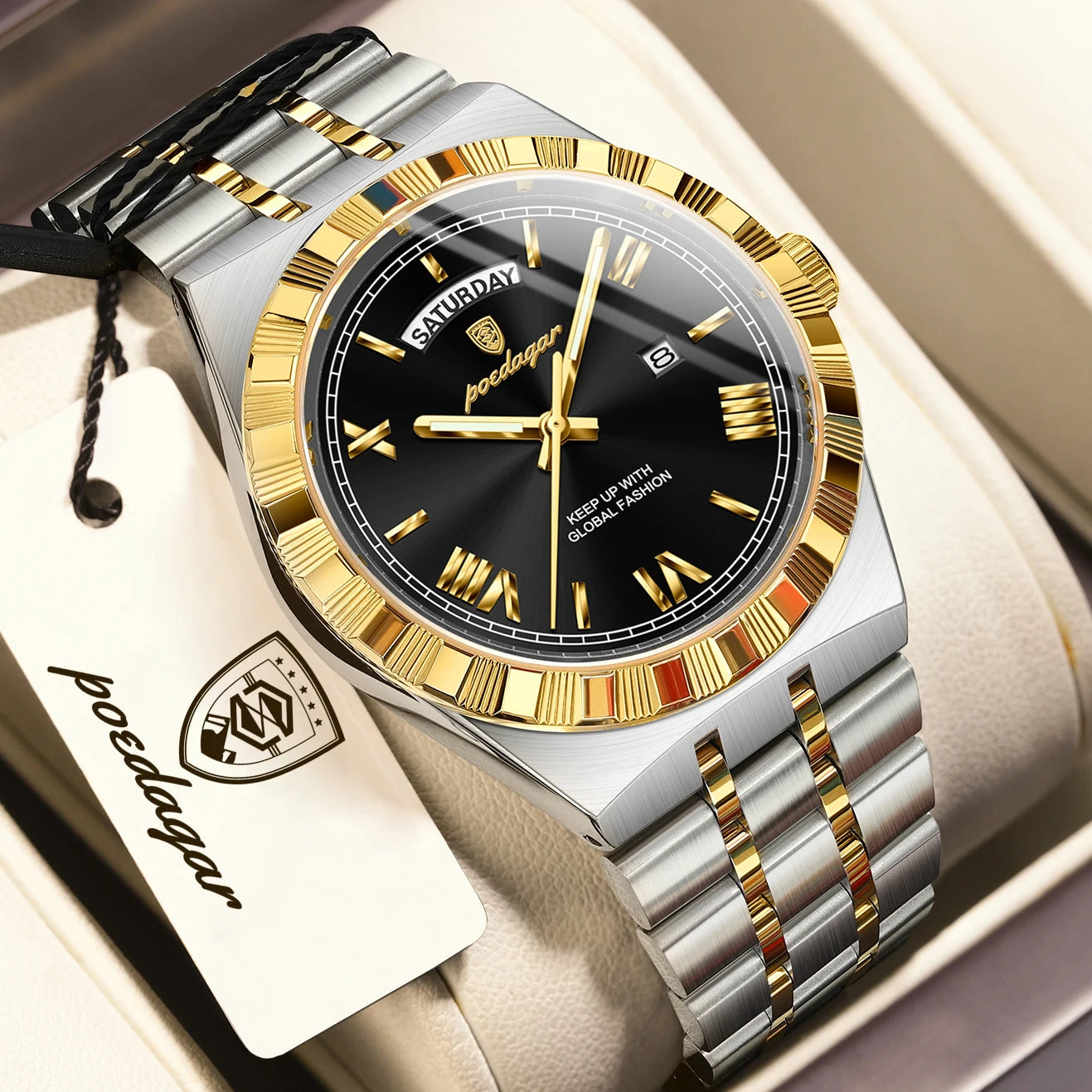 Full Calendar Business Watch – Roman Numeral Dial with Hidden Clasp