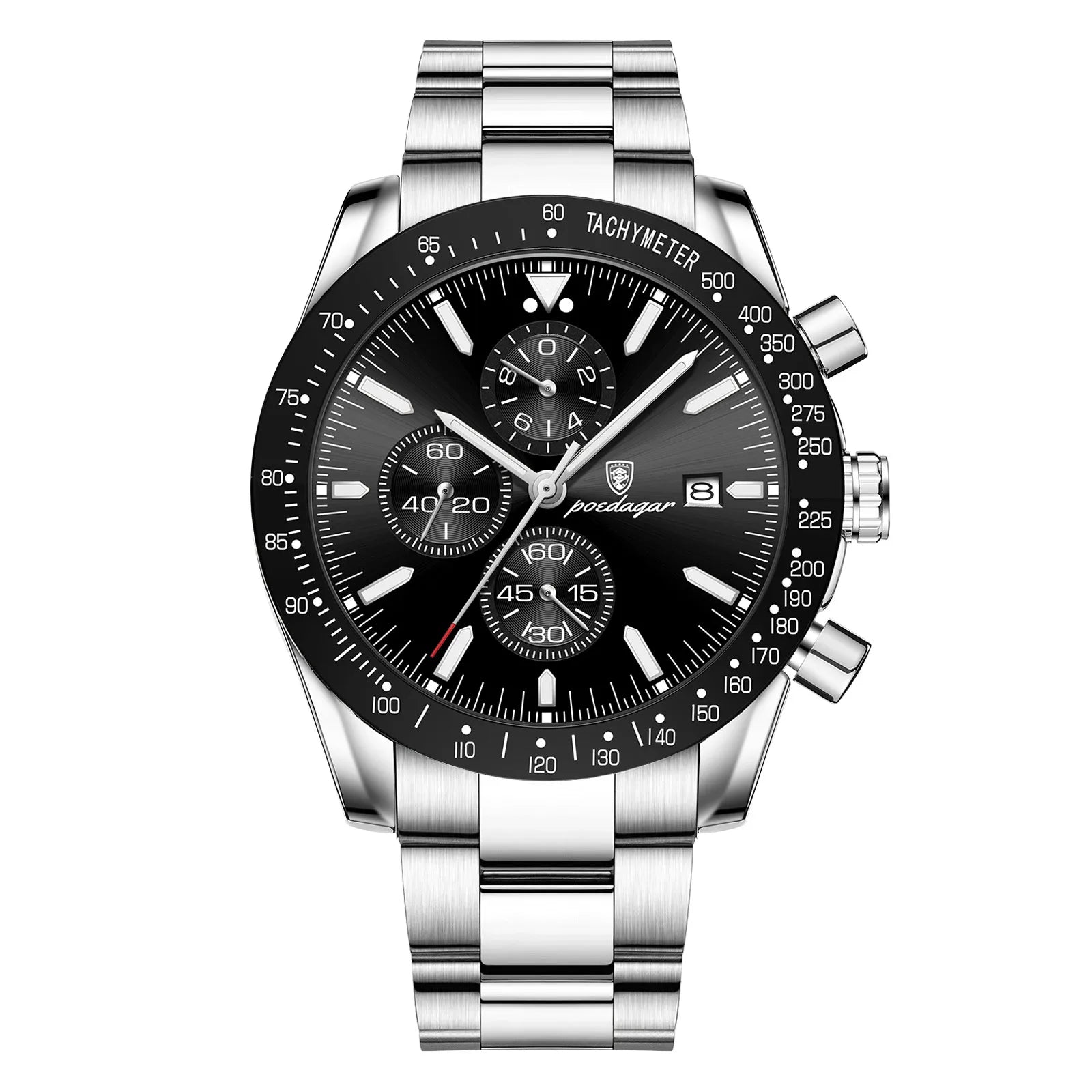 Dress Chronograph Watch – Luminous Dial with Safety Clasp Bracelet