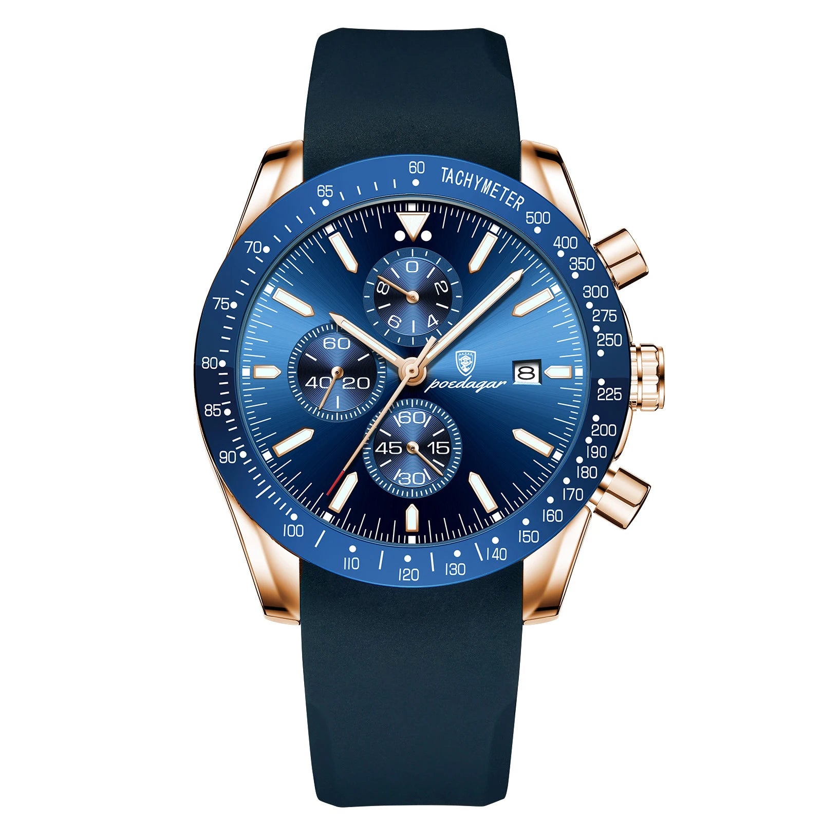 Dress Chronograph Watch – Luminous Dial with Safety Clasp Bracelet