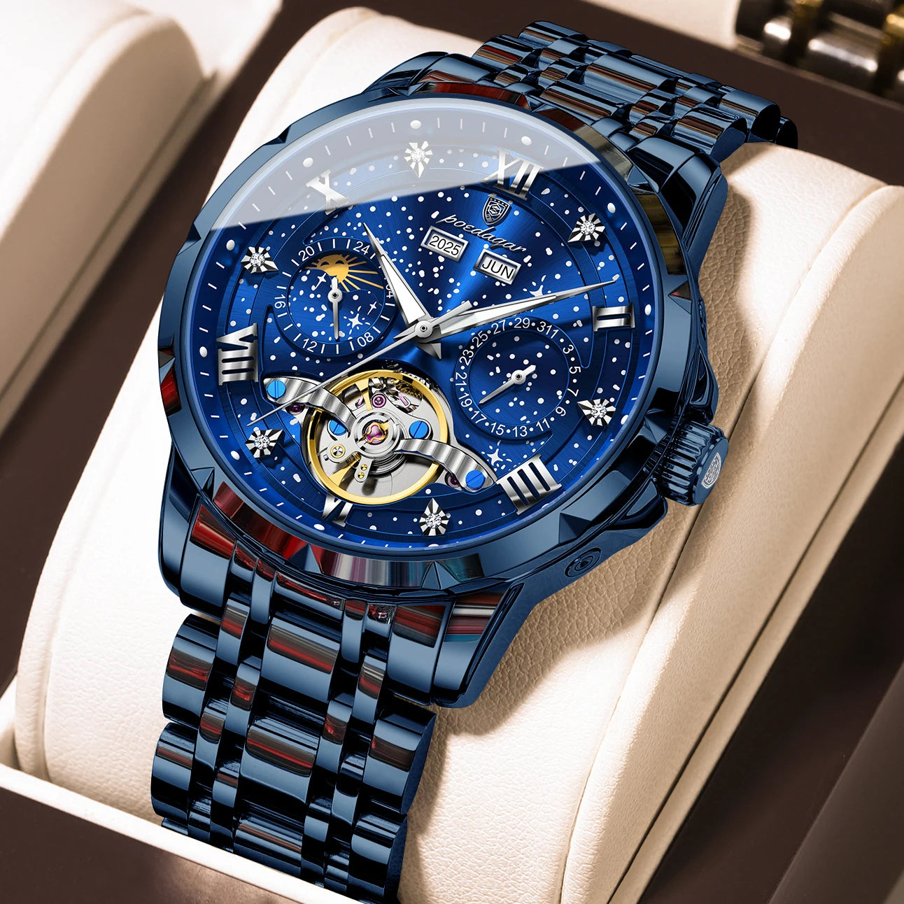 Automatic Skeleton Watch – Roman Numeral Dial with Tourbillon Style