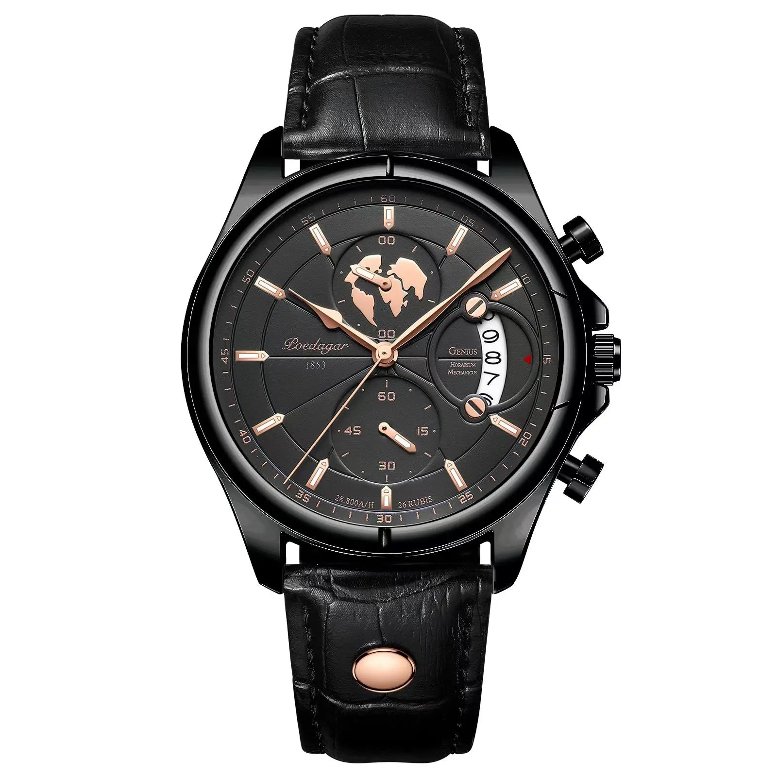 Chronograph Leather Watch – Full Calendar & Luminous Dial