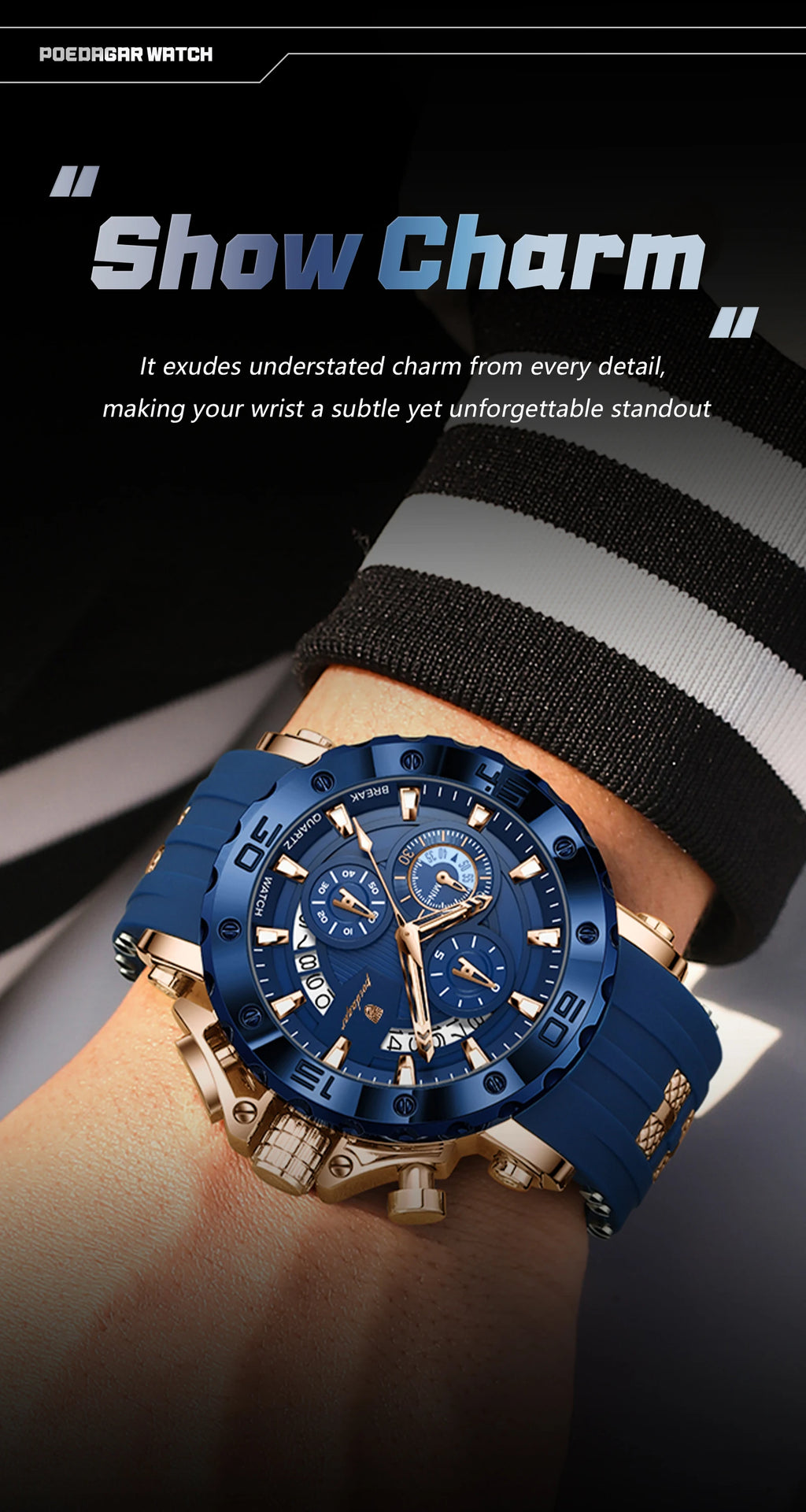 Large Chronograph Sport Watch – Full Calendar with Silicone Strap & Luminous Dial