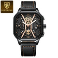 Square Chronograph Watch – Full Calendar with Leather Strap & Luminous Dial