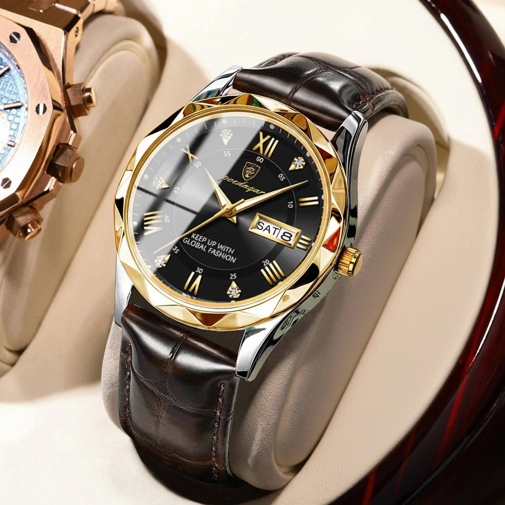 POEDAGAR Original Luxury Male Watch Waterproof Luminous Date Week Sports Men's Watches Classic Business Quartz Leather Men Watch