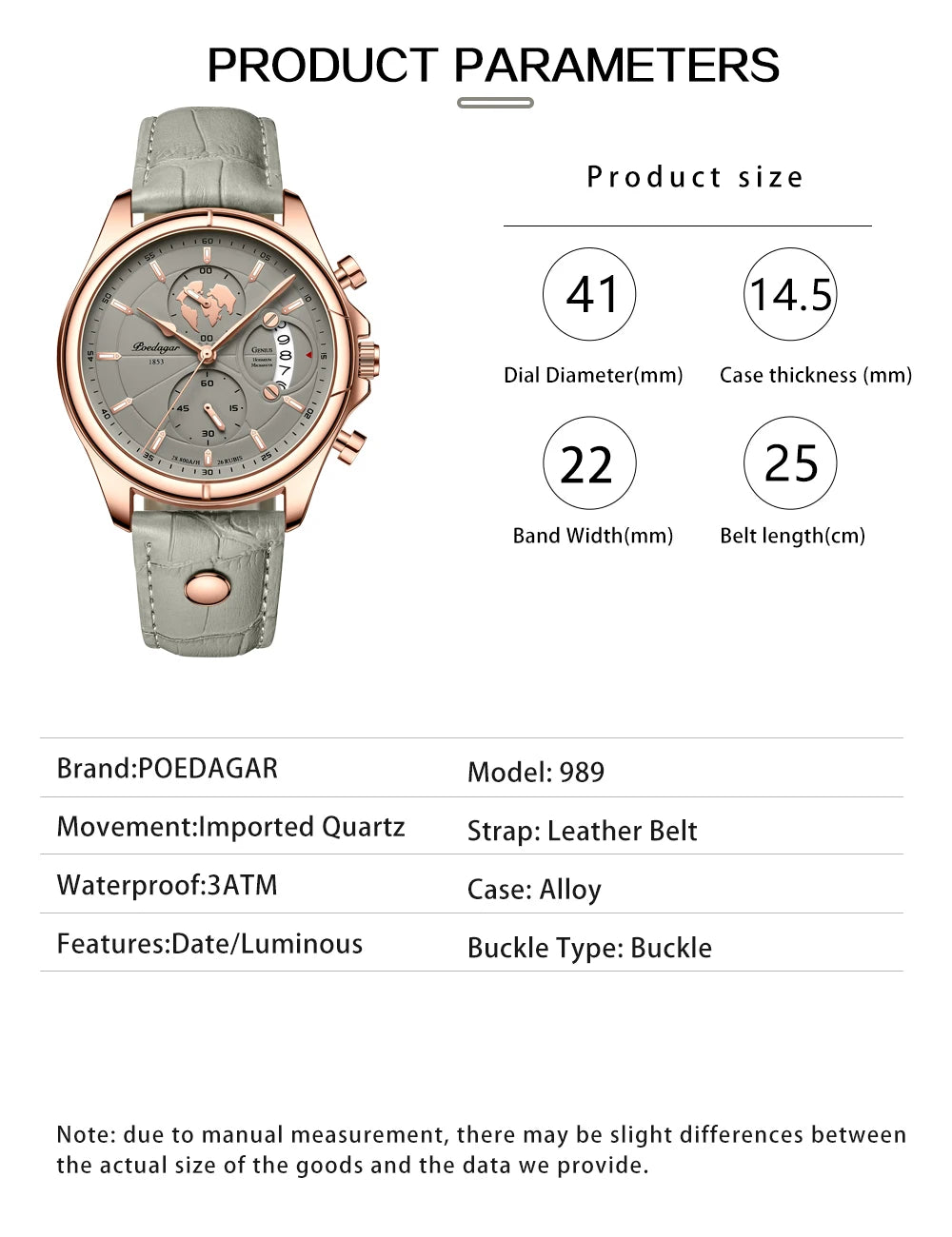 Chronograph Date Watch – Leather Strap with Numberless Dial