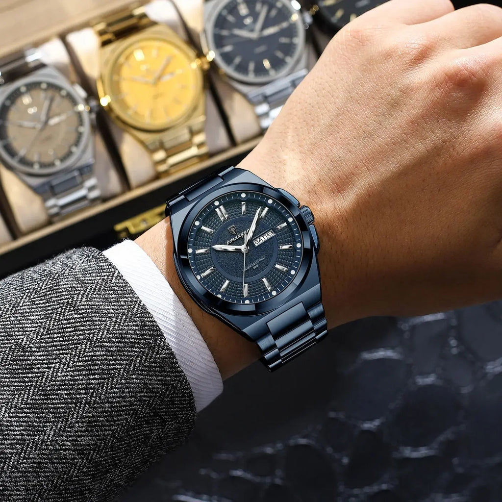 Premium Stainless Steel Chronograph – Day & Date, Luminous, Quartz