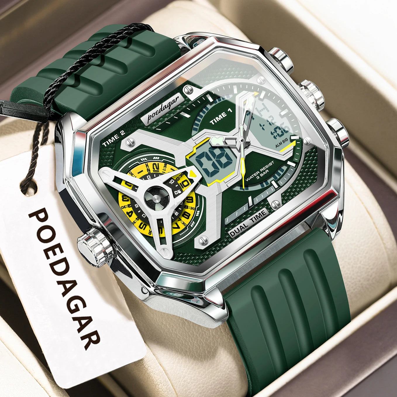 LED Chronograph Sport Watch – Dual Time & Alarm with Silicone Strap