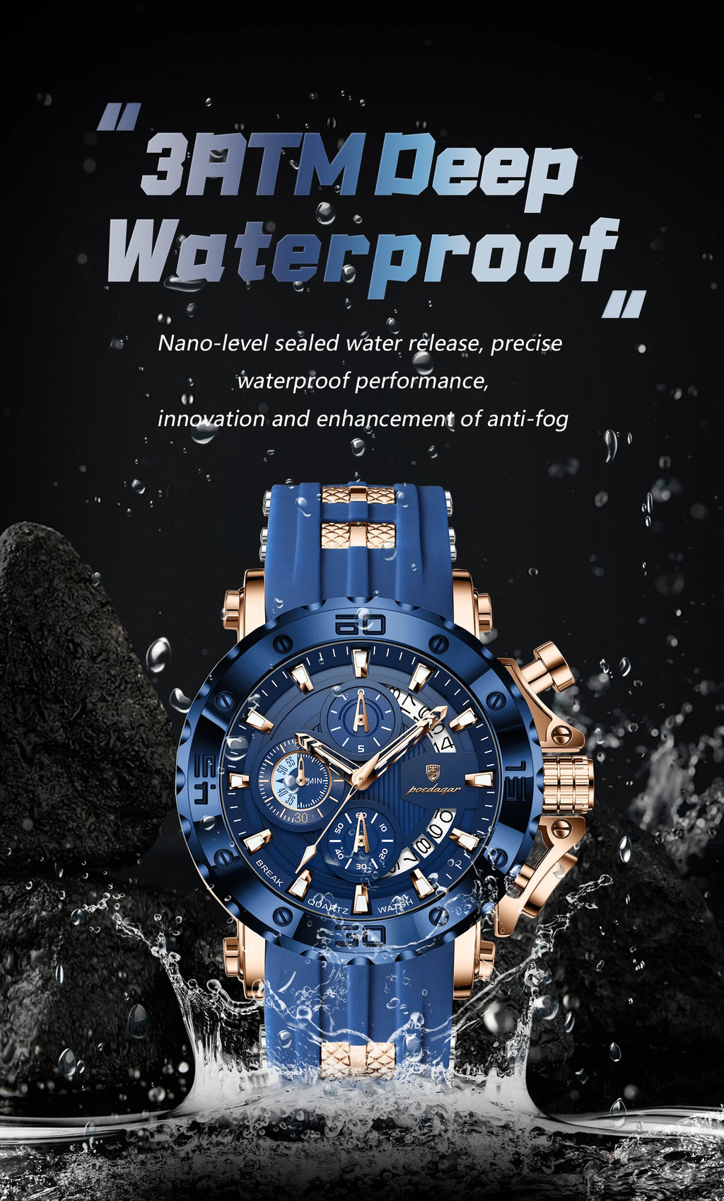 Large Chronograph Sport Watch – Full Calendar with Silicone Strap & Luminous Dial