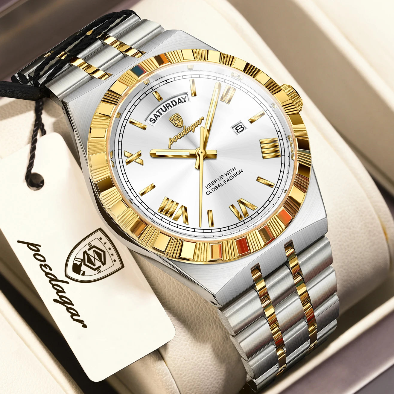 Full Calendar Business Watch – Roman Numeral Dial with Hidden Clasp