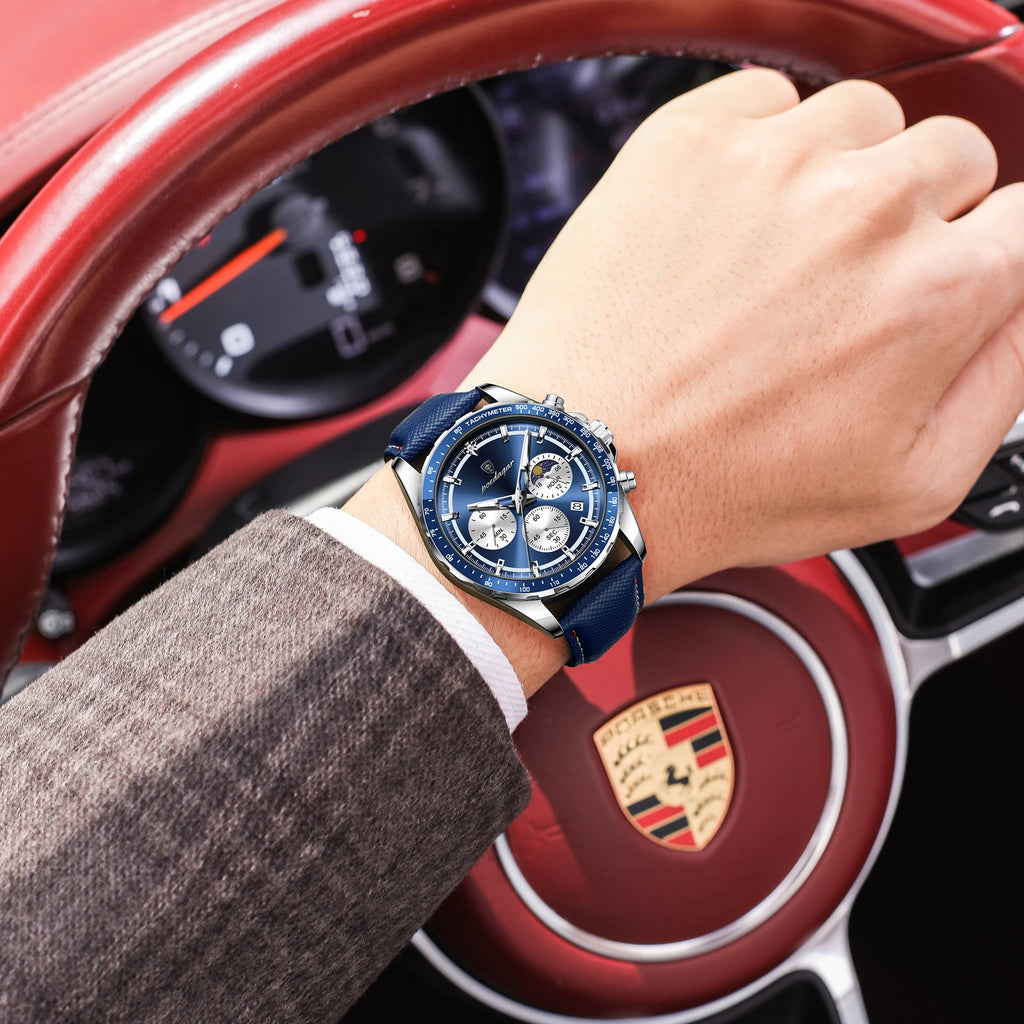 Leather Chronograph Watch – Luminous Dial with Date