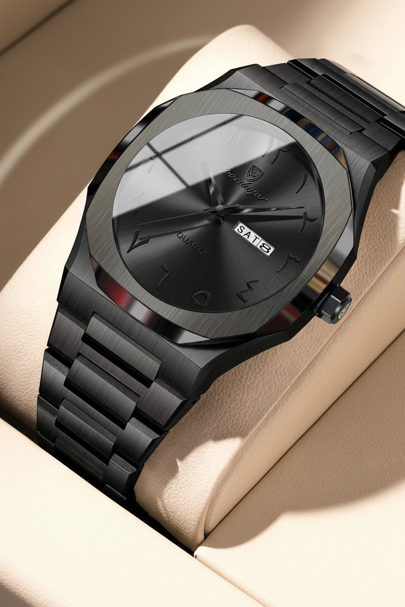 Irregular Shape Full Calendar Watch – Date & Week Display with Hidden Clasp