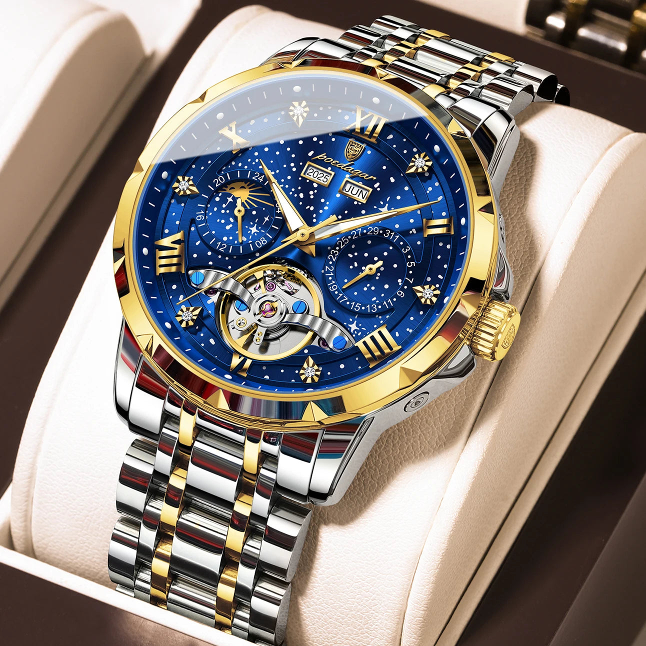 Automatic Skeleton Watch – Roman Numeral Dial with Tourbillon Style