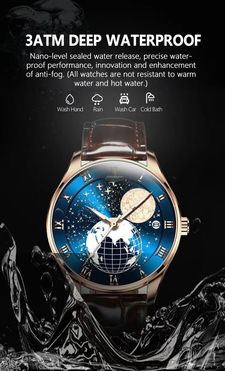 Roman Numeral Full Calendar Watch – Stainless Steel Bracelet with Stopwatch