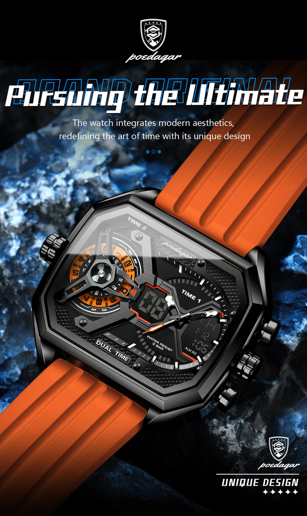 LED Chronograph Sport Watch – Dual Time & Alarm with Silicone Strap