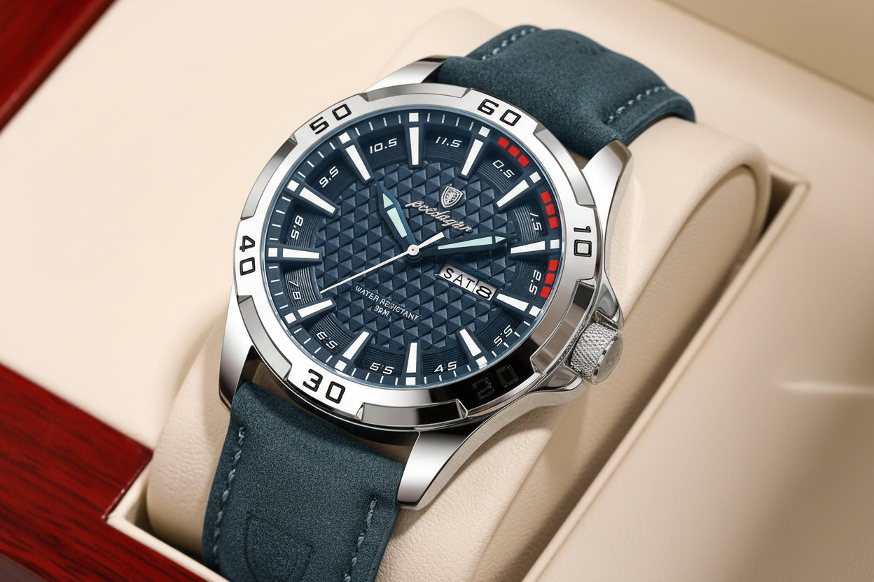 Large Arabic Dial Watch – Full Calendar with Leather Strap