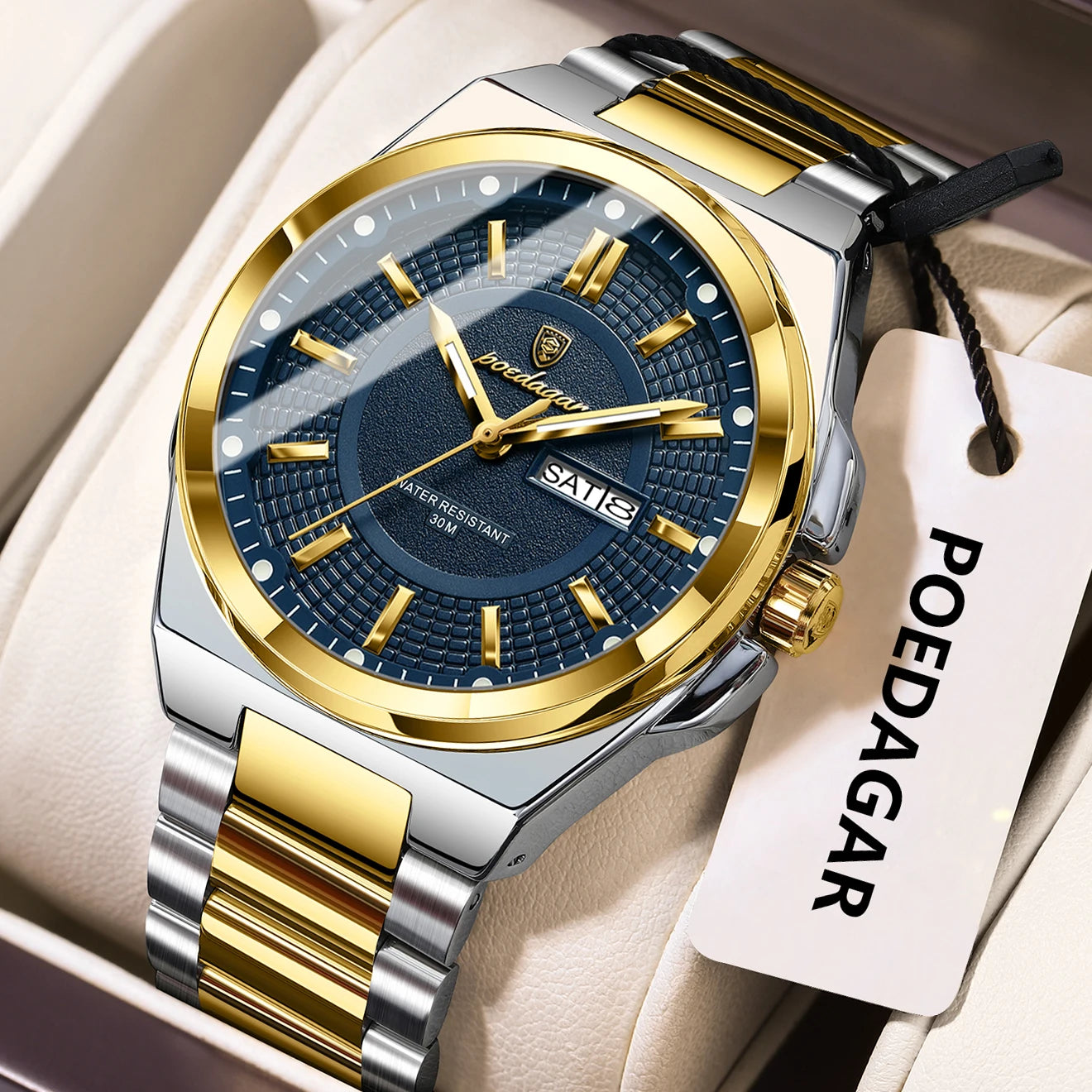 Full Calendar Sport Watch – Luminous Dial with Hidden Clasp Bracelet