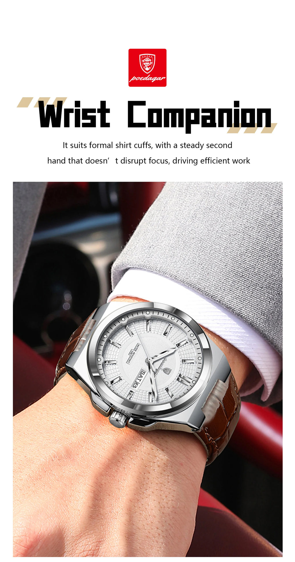 Full Calendar Leather Watch – Luminous Dial with Date & Week Display