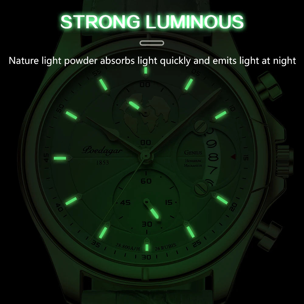 Chronograph Date Watch – Leather Strap with Numberless Dial