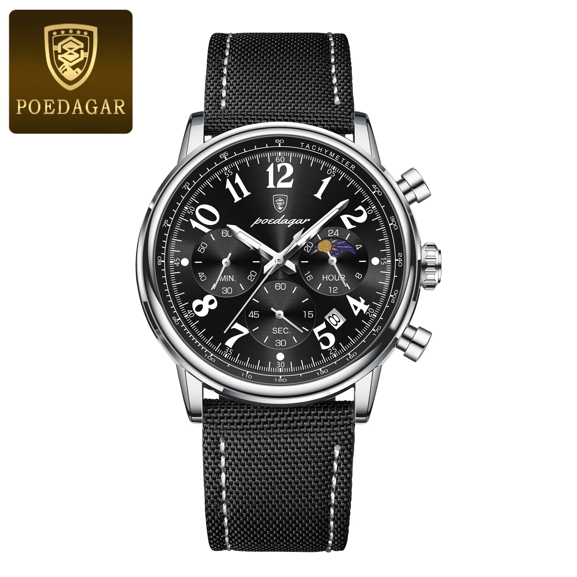 Classic Chronograph Watch – Luminous Arabic Dial with Nylon Strap