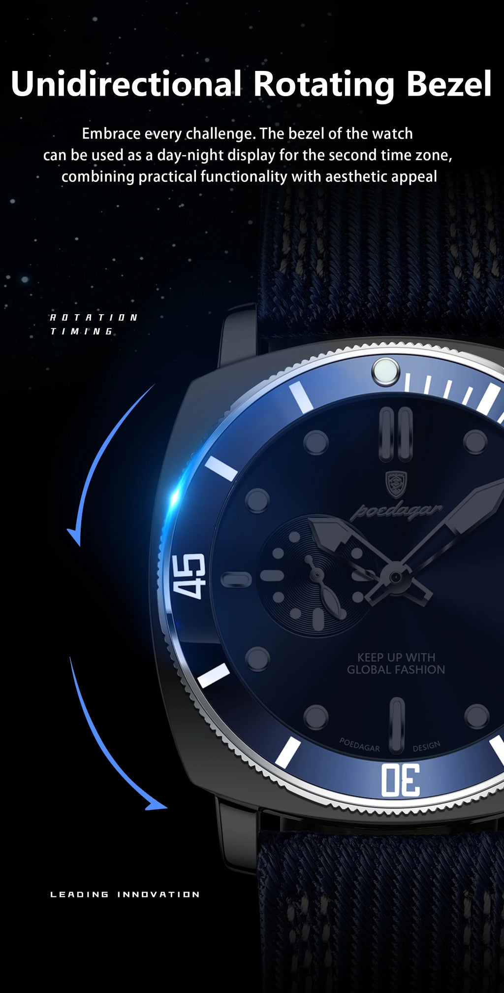 Nylon Strap Business Watch – Luminous Dial with Date & Hidden Clasp