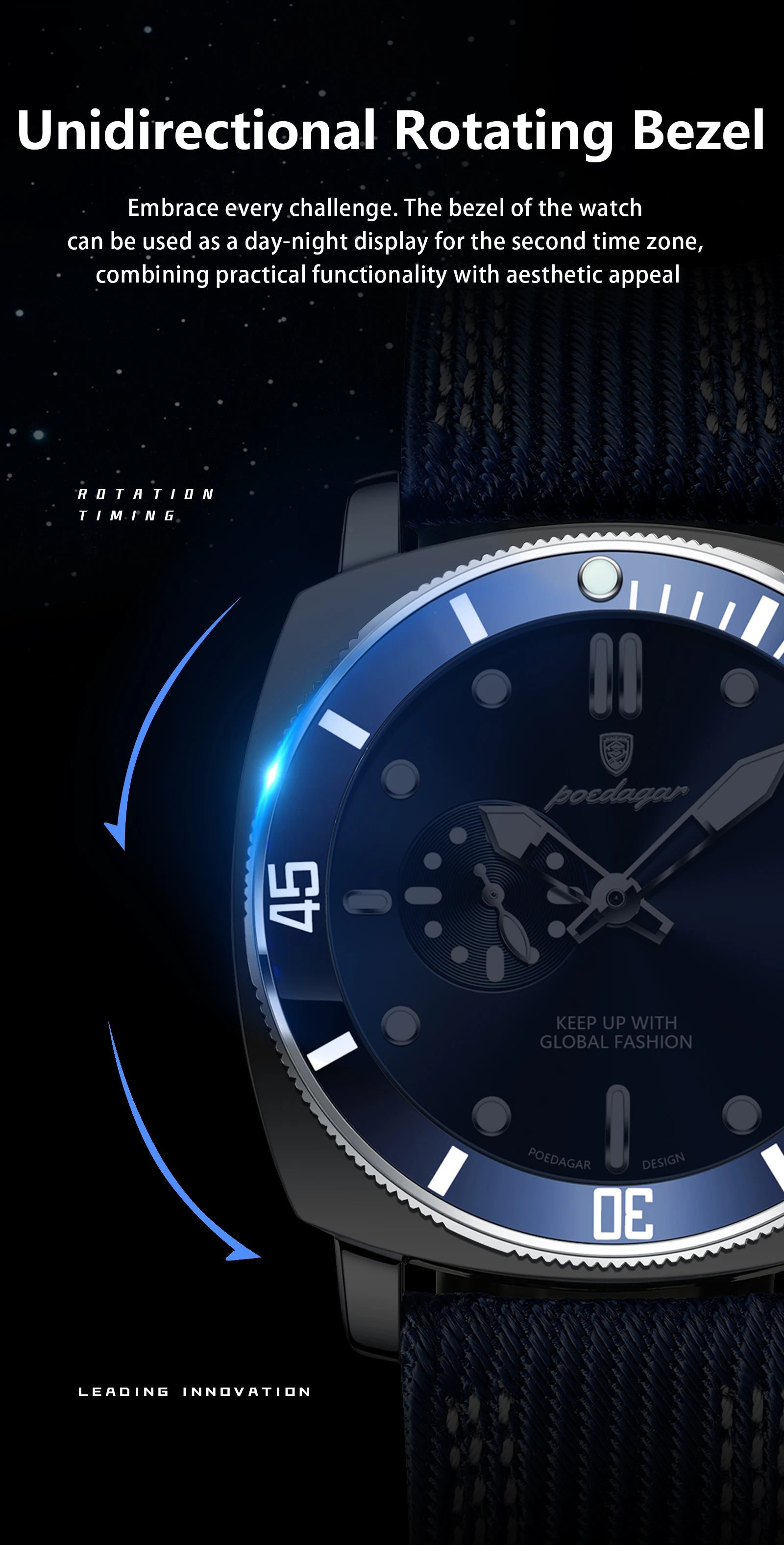 Nylon Strap Business Watch – Luminous Dial with Date & Hidden Clasp