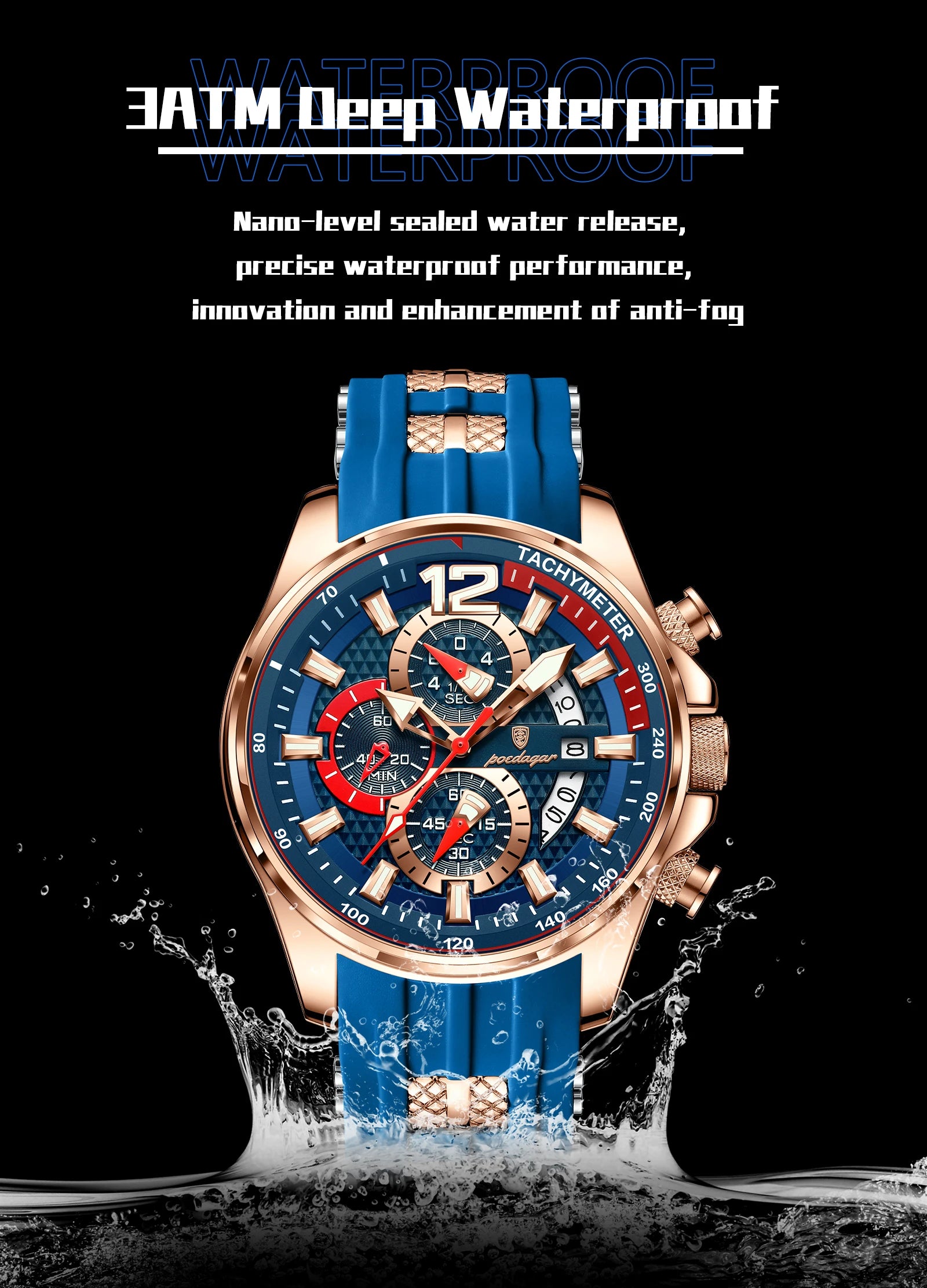 Chronograph Sport Watch – Large Arabic Dial with Silicone Strap & Full Calendar