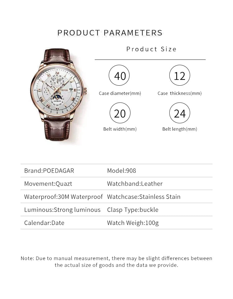 Roman Numeral Full Calendar Watch – Stainless Steel Bracelet with Stopwatch